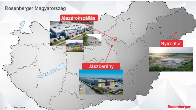 Rosenberger székhelyek Magyarország térképén jelölve.